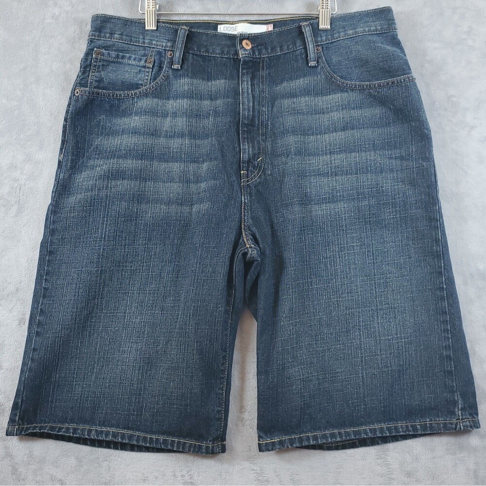Levi's Denim Shorts Mens 36/12 Blue 569 Loose Straight Fit Dark Wash Baggy Jean